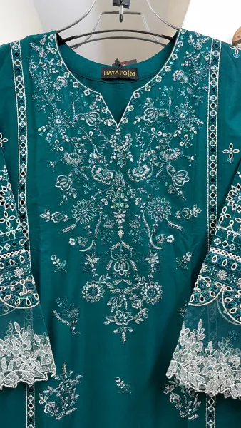 Pakistani Original Hayat Stitched Cotton 3Pcs _ Sea Green 